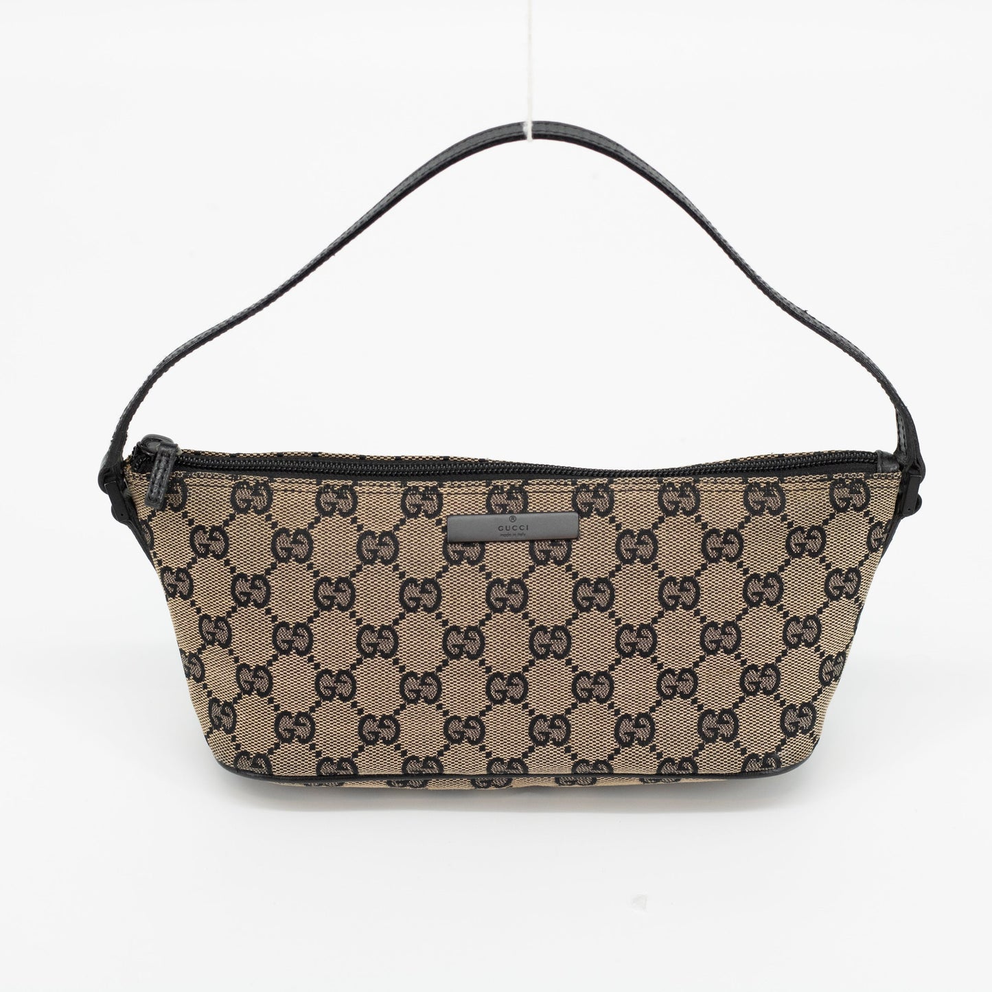 Gucci GG Canas Brown w/ Black Trim Boat Pochette #1804
