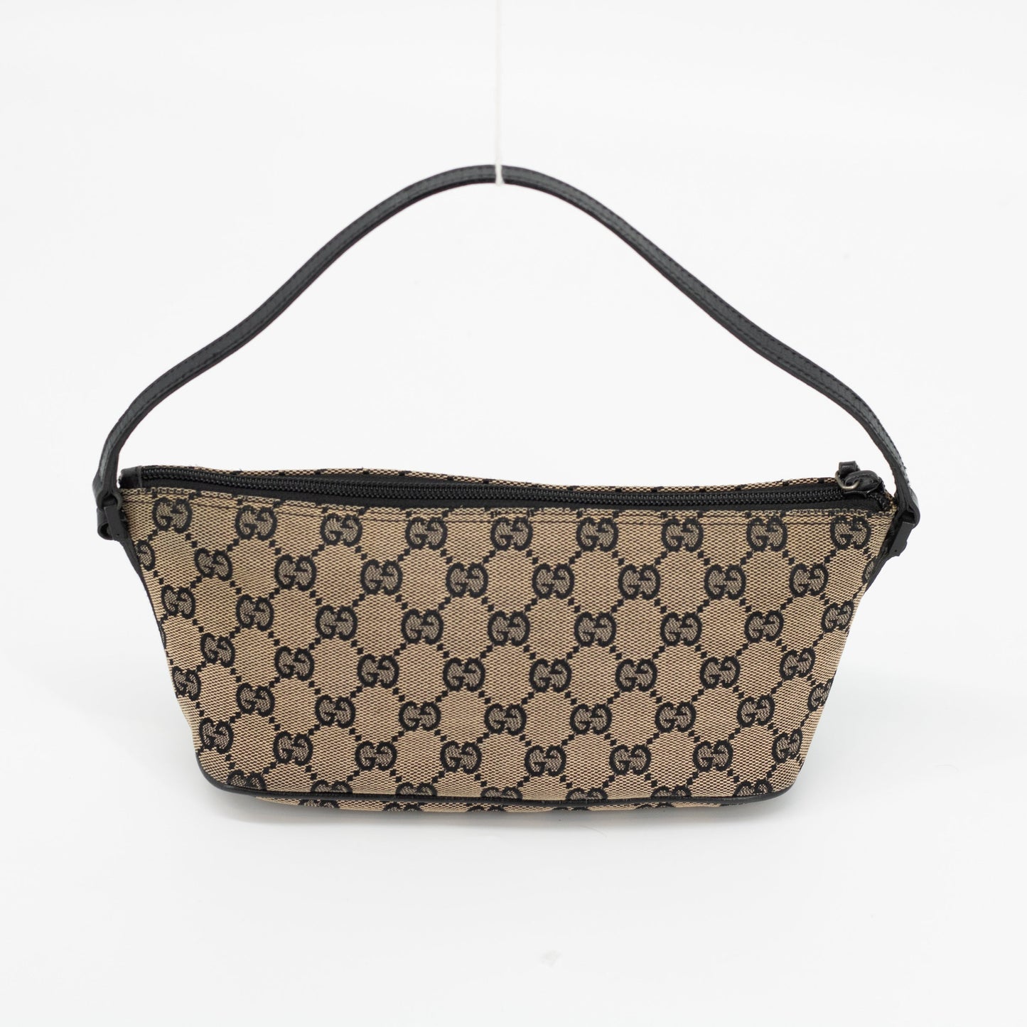 Gucci GG Canas Brown w/ Black Trim Boat Pochette #1804