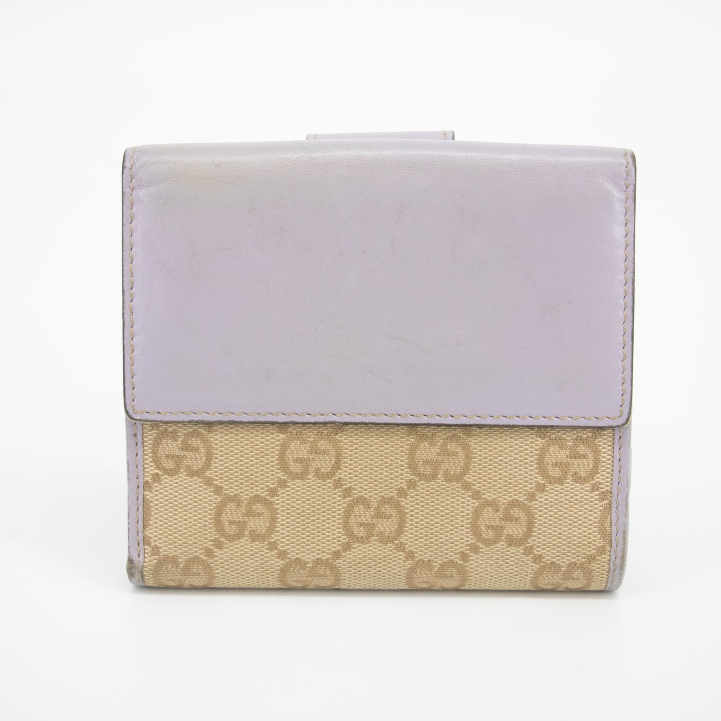 Gucci Beige x Light Purple GG Canvas x Leather Heart Compact Wallet #2037