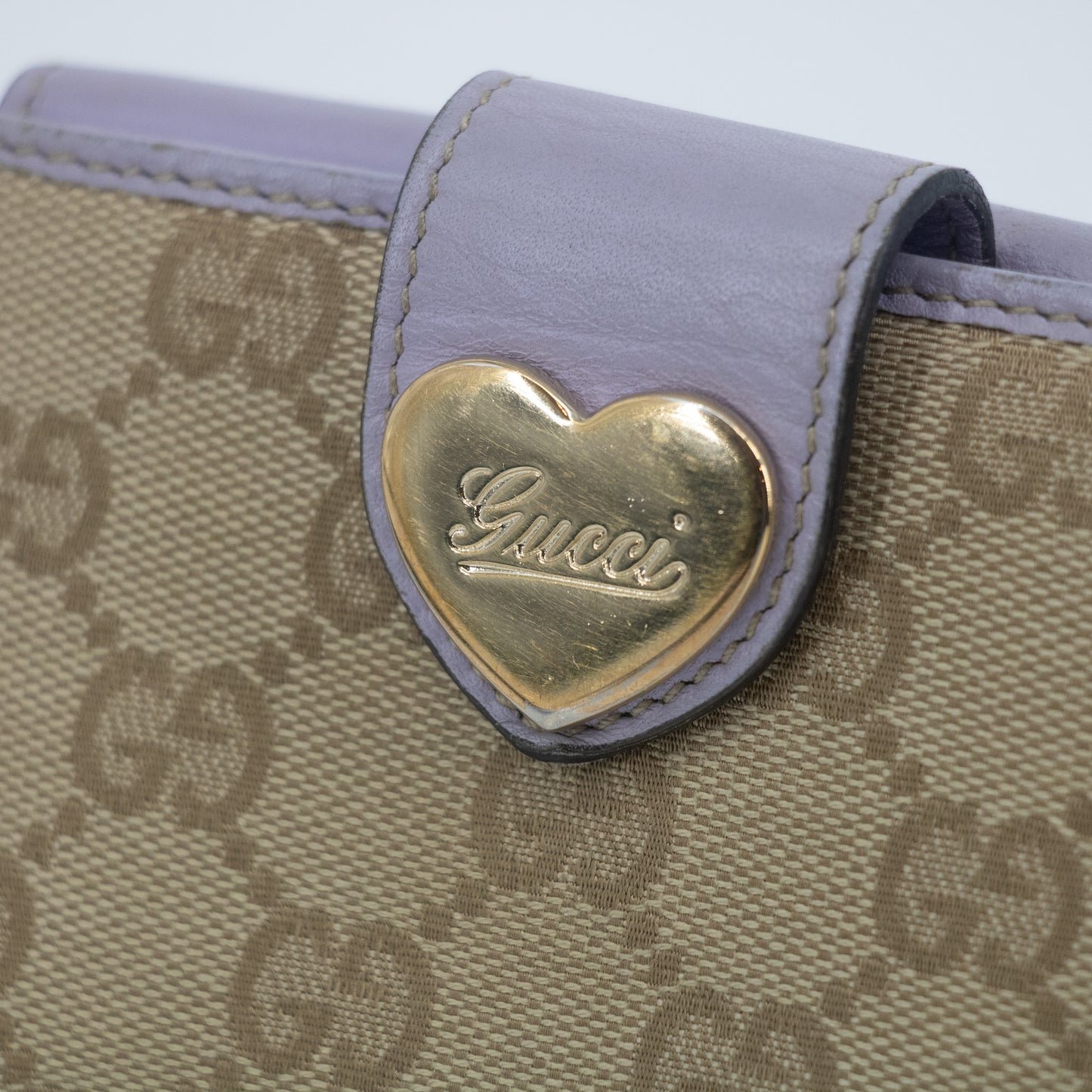 Gucci Beige x Light Purple GG Canvas x Leather Heart Compact Wallet #2037