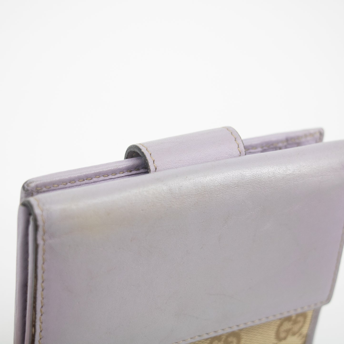 Gucci Beige x Light Purple GG Canvas x Leather Heart Compact Wallet #2037