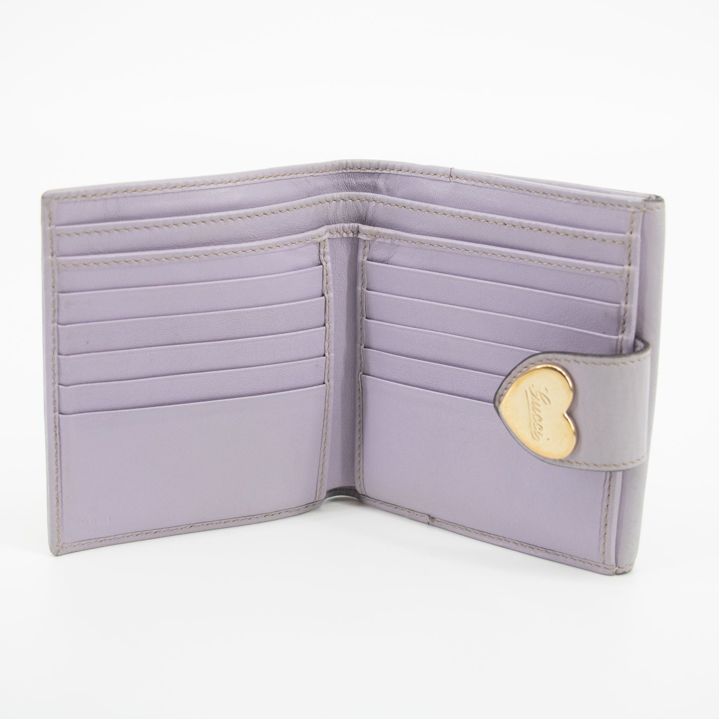 Gucci Beige x Light Purple GG Canvas x Leather Heart Compact Wallet #2037