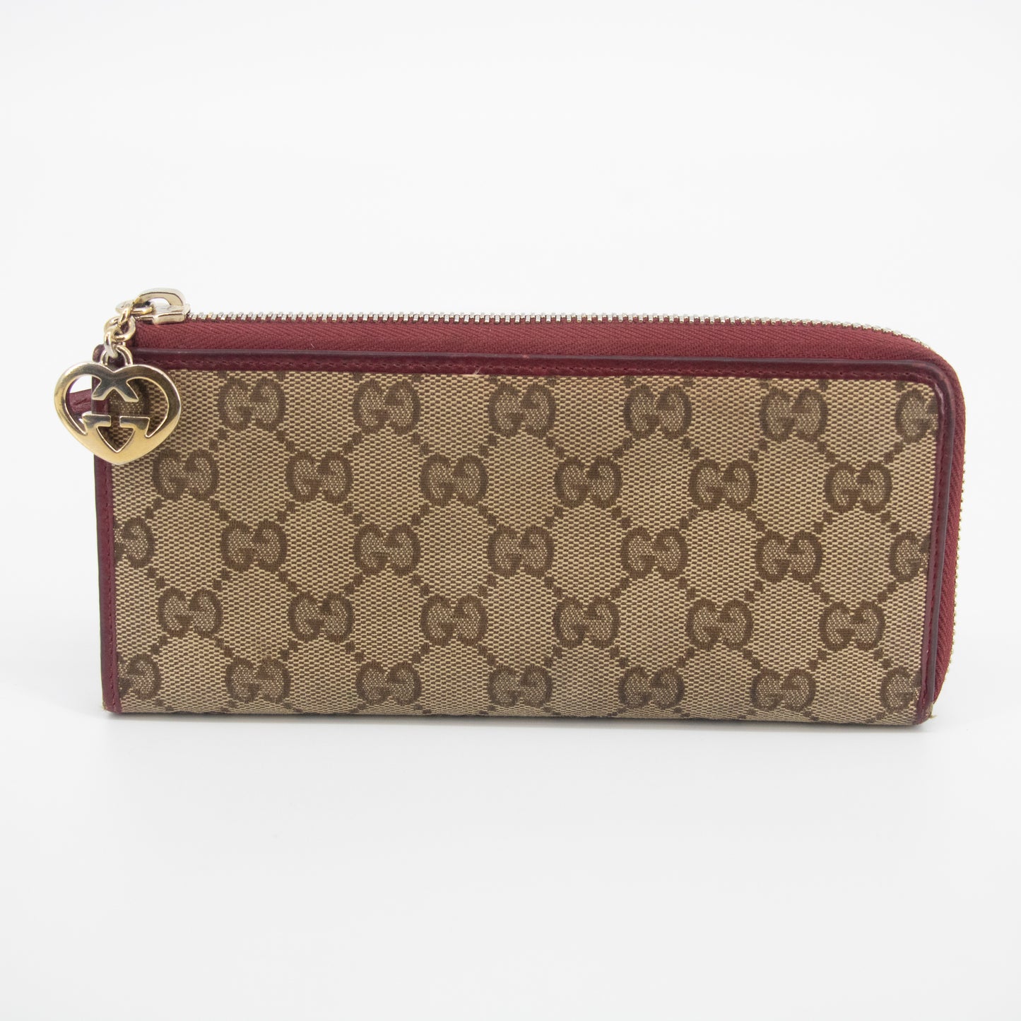 Gucci Brown GG Canvas x Leather Heart Round Zipper Long Wallet #2052