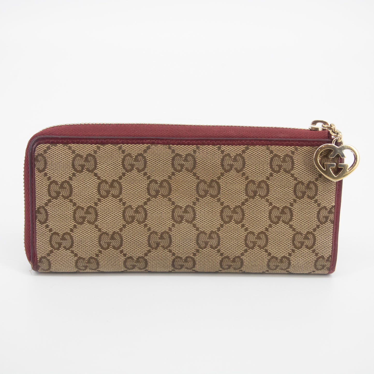 Gucci Brown GG Canvas x Leather Heart Round Zipper Long Wallet #2052