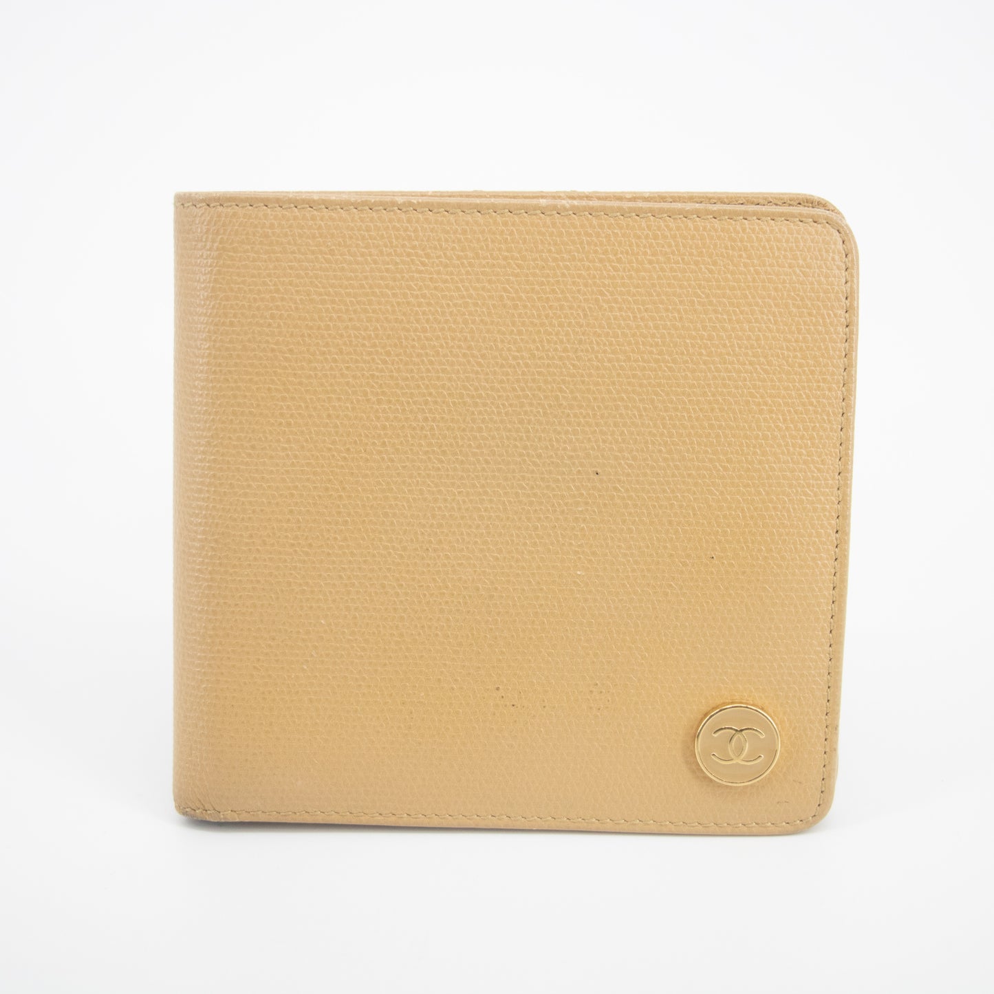 Chanel Beige Leather Coco Mark Button Bifold Wallet #2057
