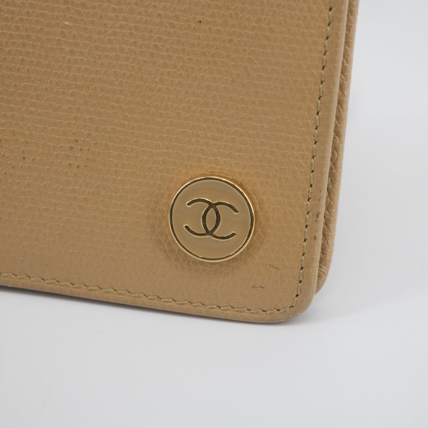 Chanel Beige Leather Coco Mark Button Bifold Wallet #2057