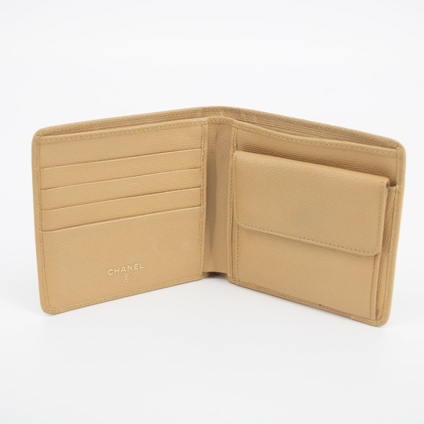 Chanel Beige Leather Coco Mark Button Bifold Wallet #2057