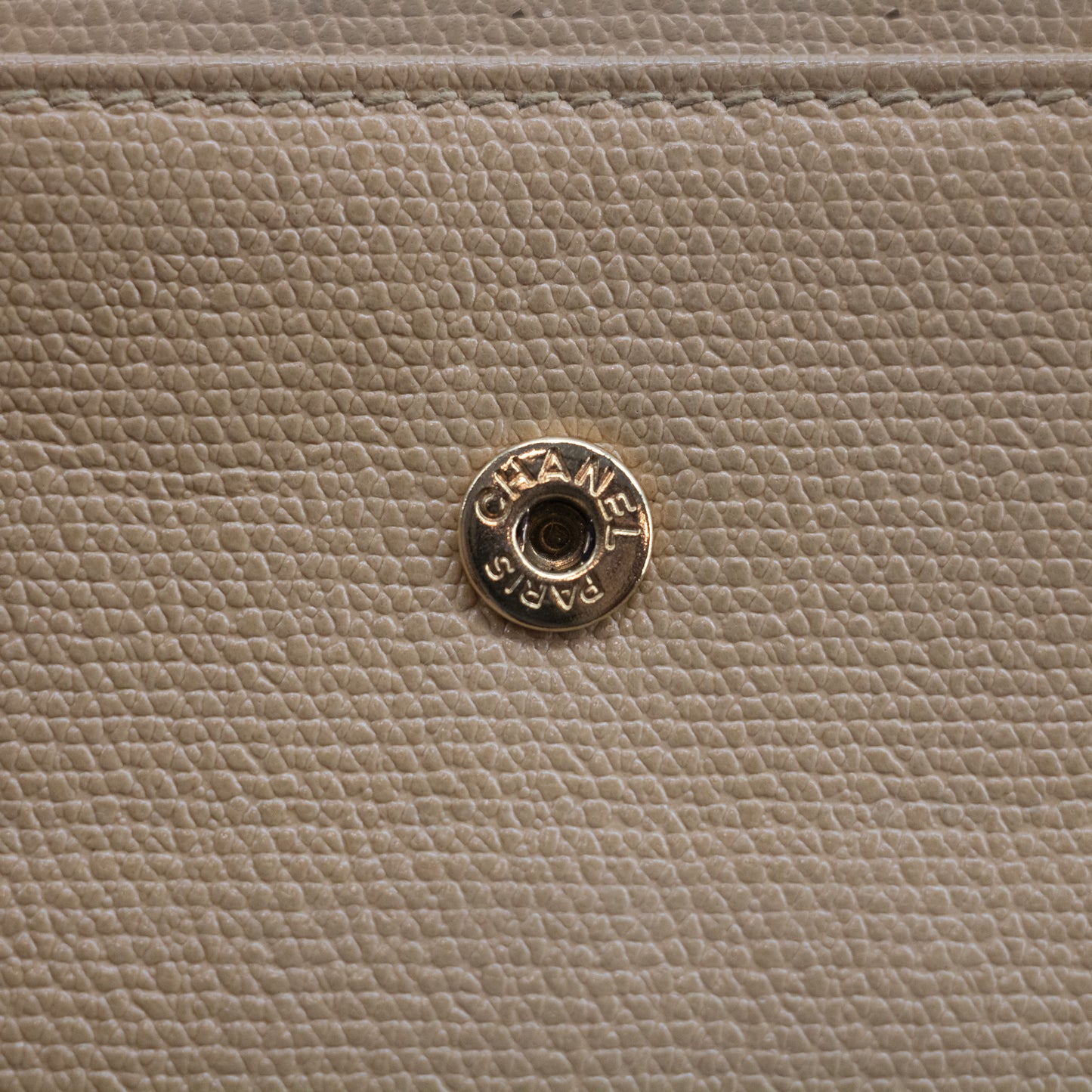 Chanel Beige Leather Coco Mark Button Bifold Wallet #2057