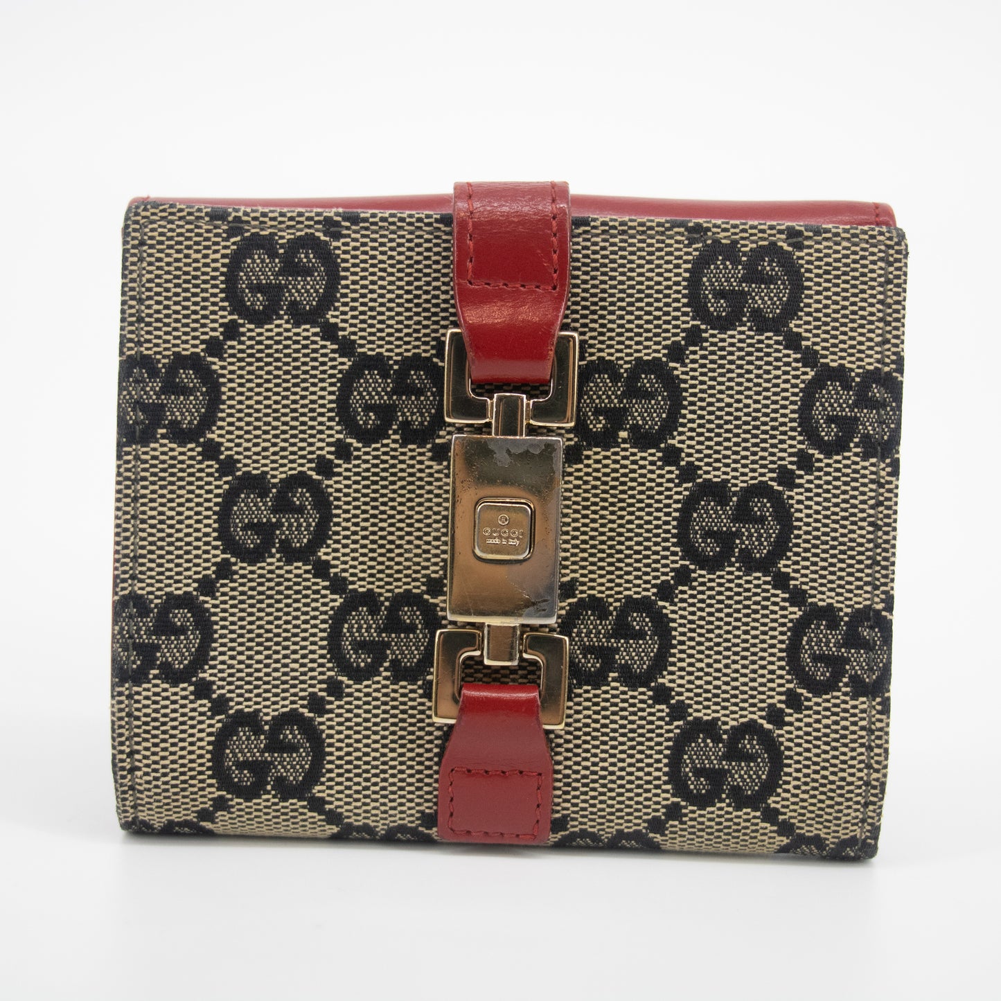 Gucci Red x Black Jackie GG Canvas x Leather Compact Wallet #2059