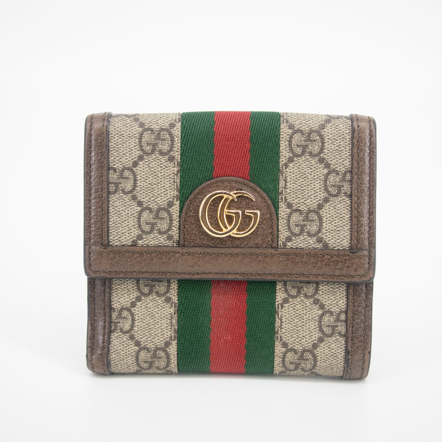 Gucci Brown Ophidia GG Supreme Marmont Sherry Line Compact Wallet #2062