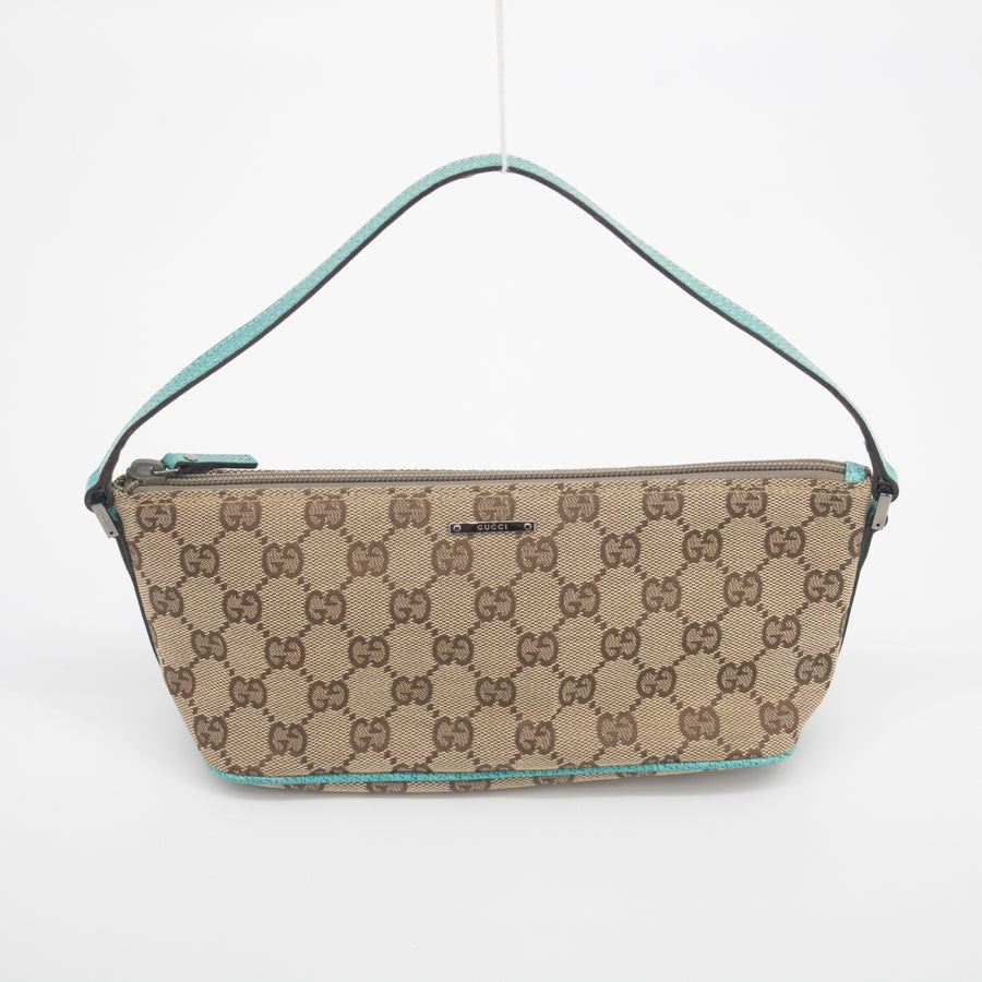 Gucci GG Canvas Boat Pochette w/ Teal Trim #2086
