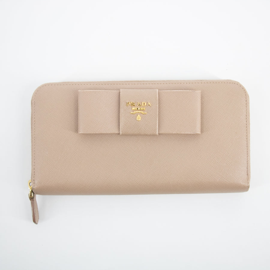 Prada Saffiano Beige Zip Around Long Wallet #2176