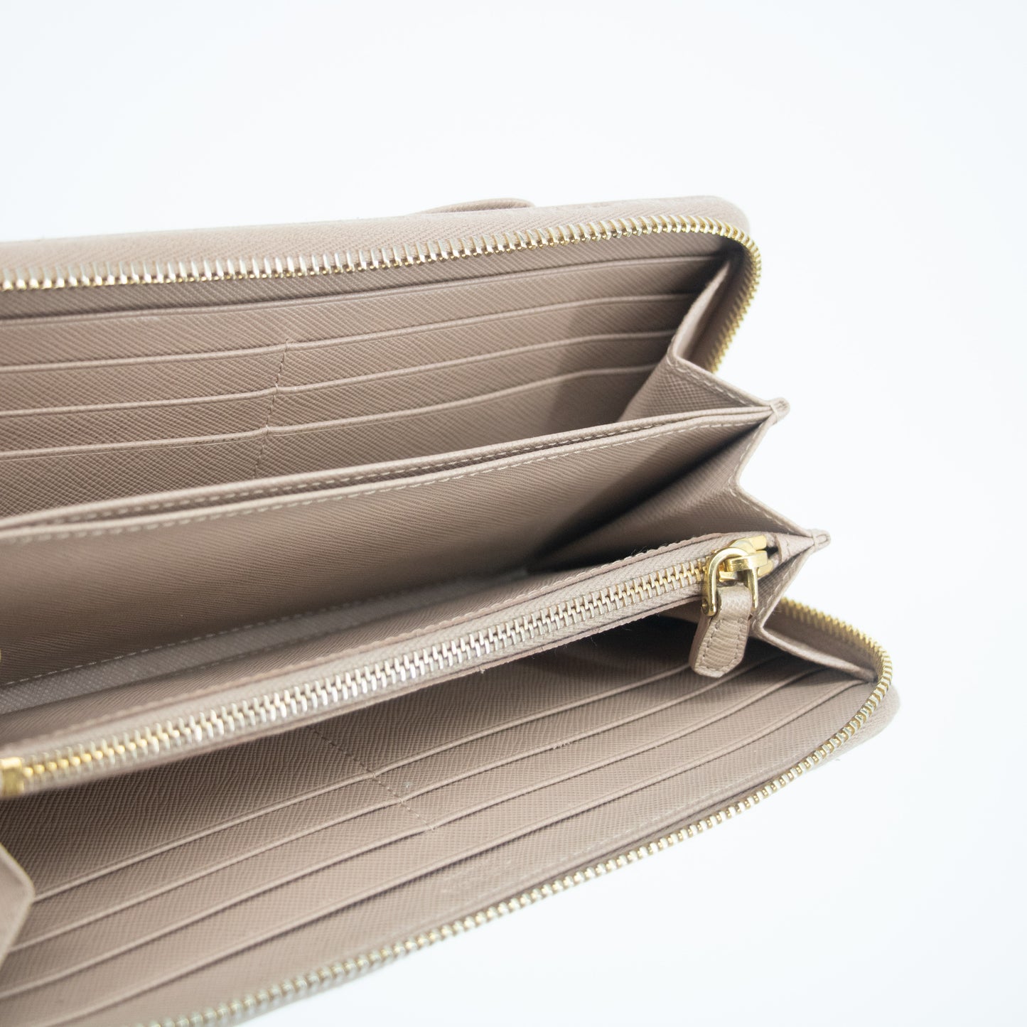 Prada Saffiano Beige Zip Around Long Wallet #2176