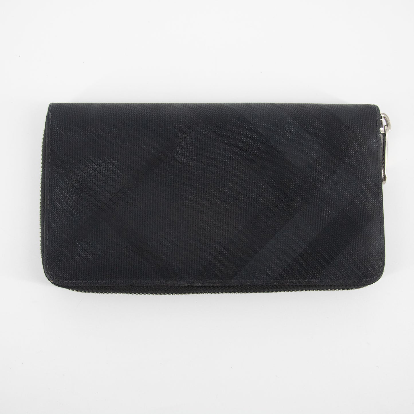 Burberry Black Leather Plaid Zip Around Wallet #2194