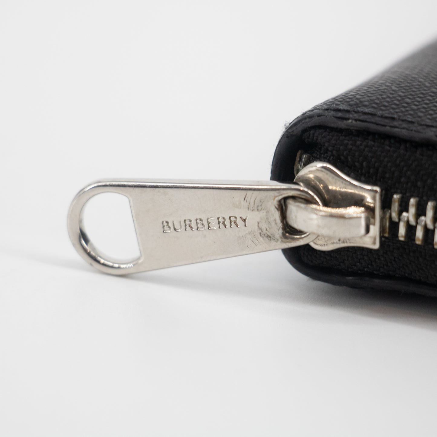 Burberry Black Leather Plaid Zip Around Wallet #2194
