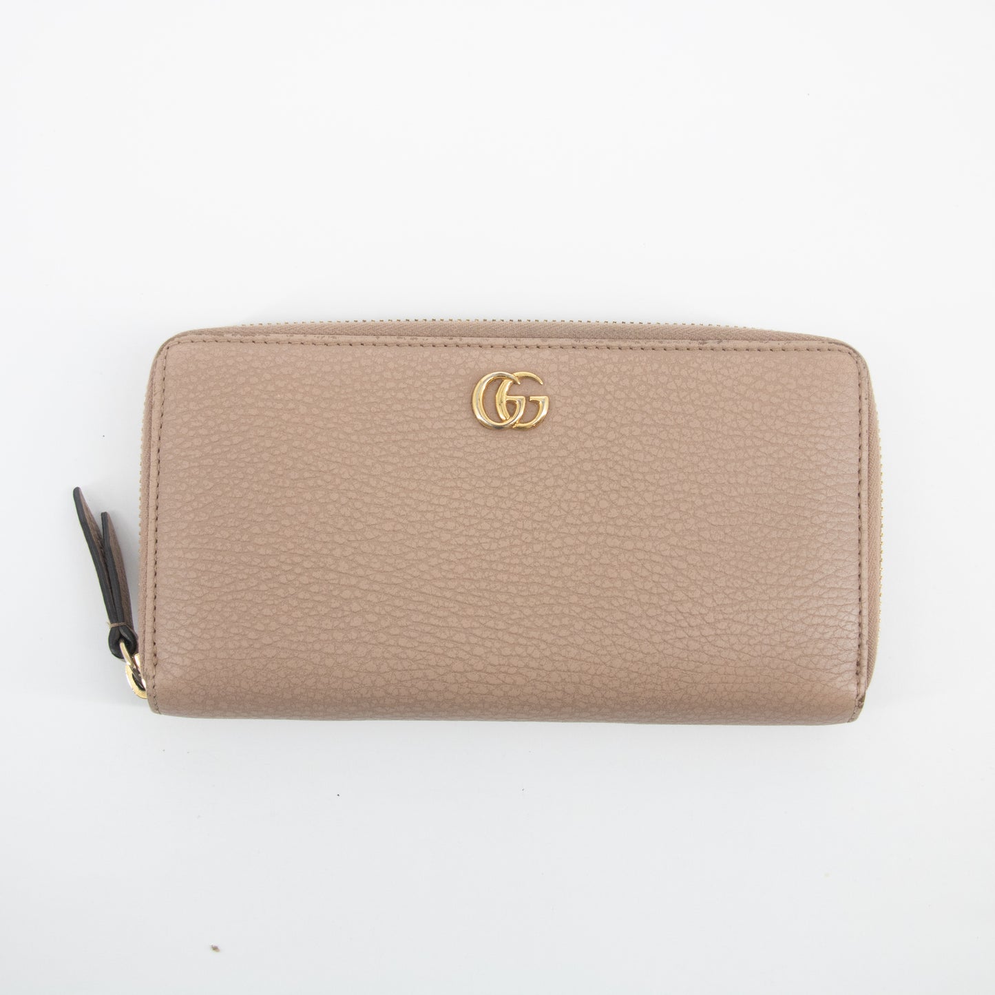 Gucci Beige Pink GG Marmont Leather Round Zip Long Wallet #2239