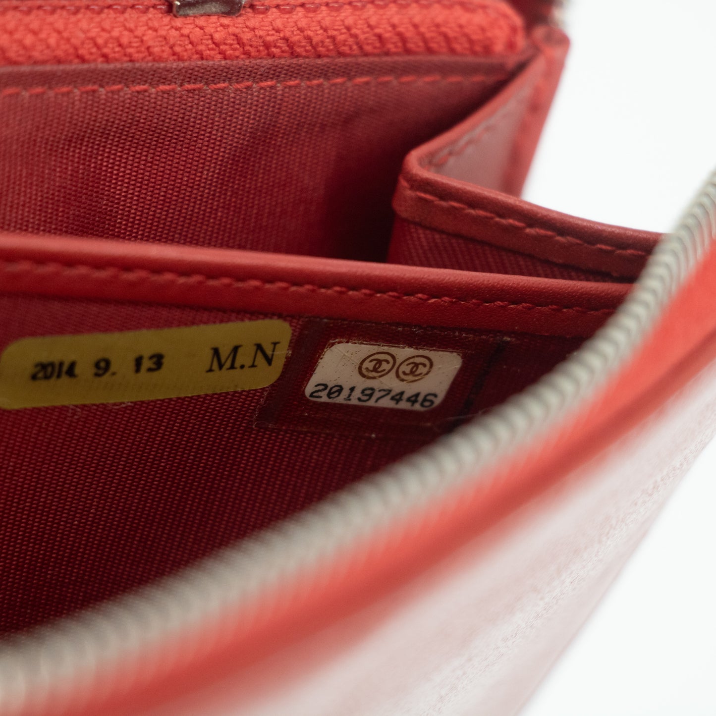 Chanel Red Coco Mark Lambskin Studs Round Zipper Long Wallet #2241