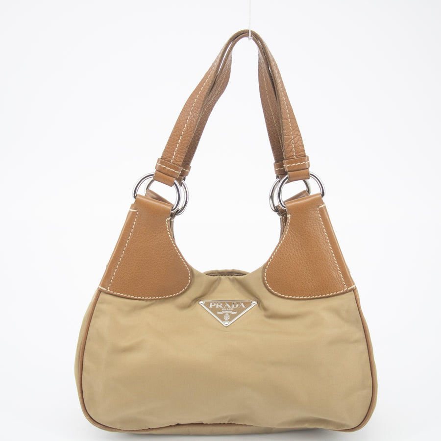 Prada Nylon Tessuto Brown Triangle Logo Hobo Shoulder Bag #2257