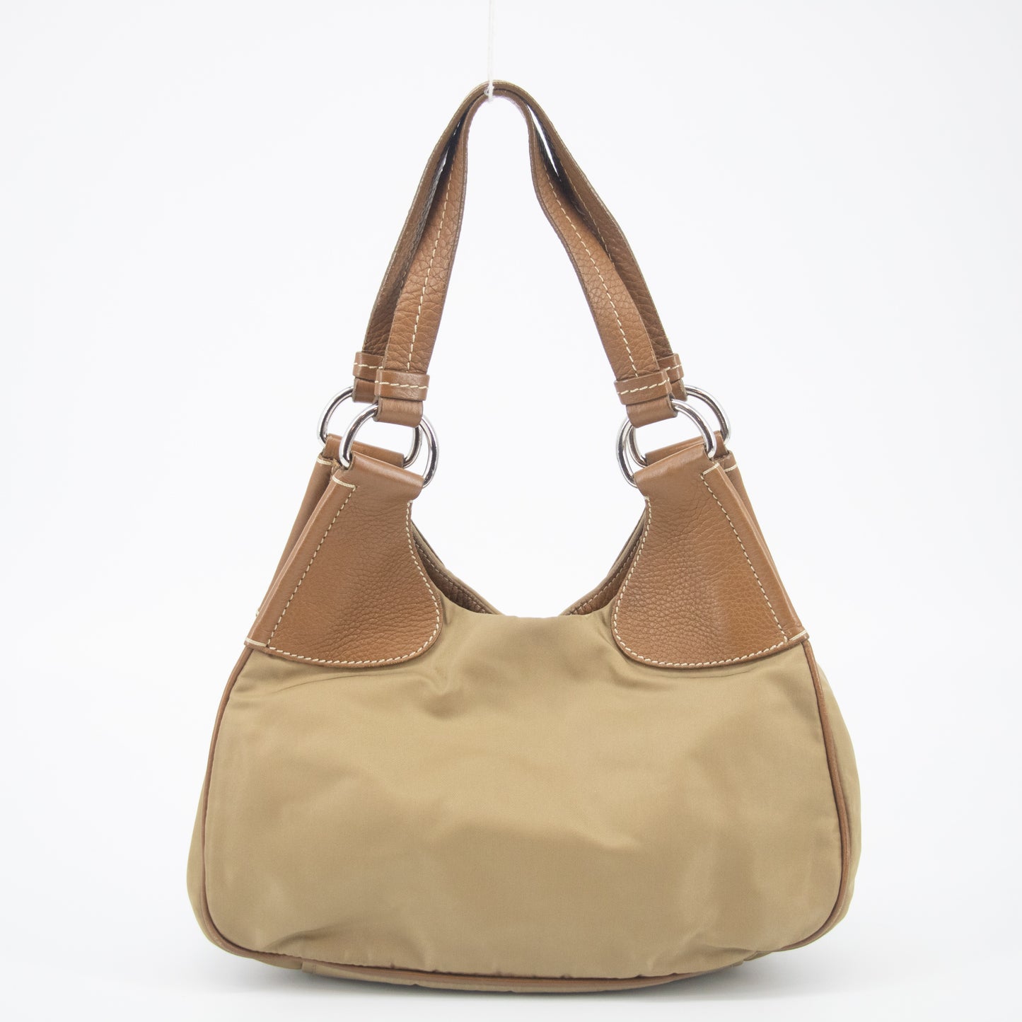 Prada Nylon Tessuto Brown Triangle Logo Hobo Shoulder Bag #2257