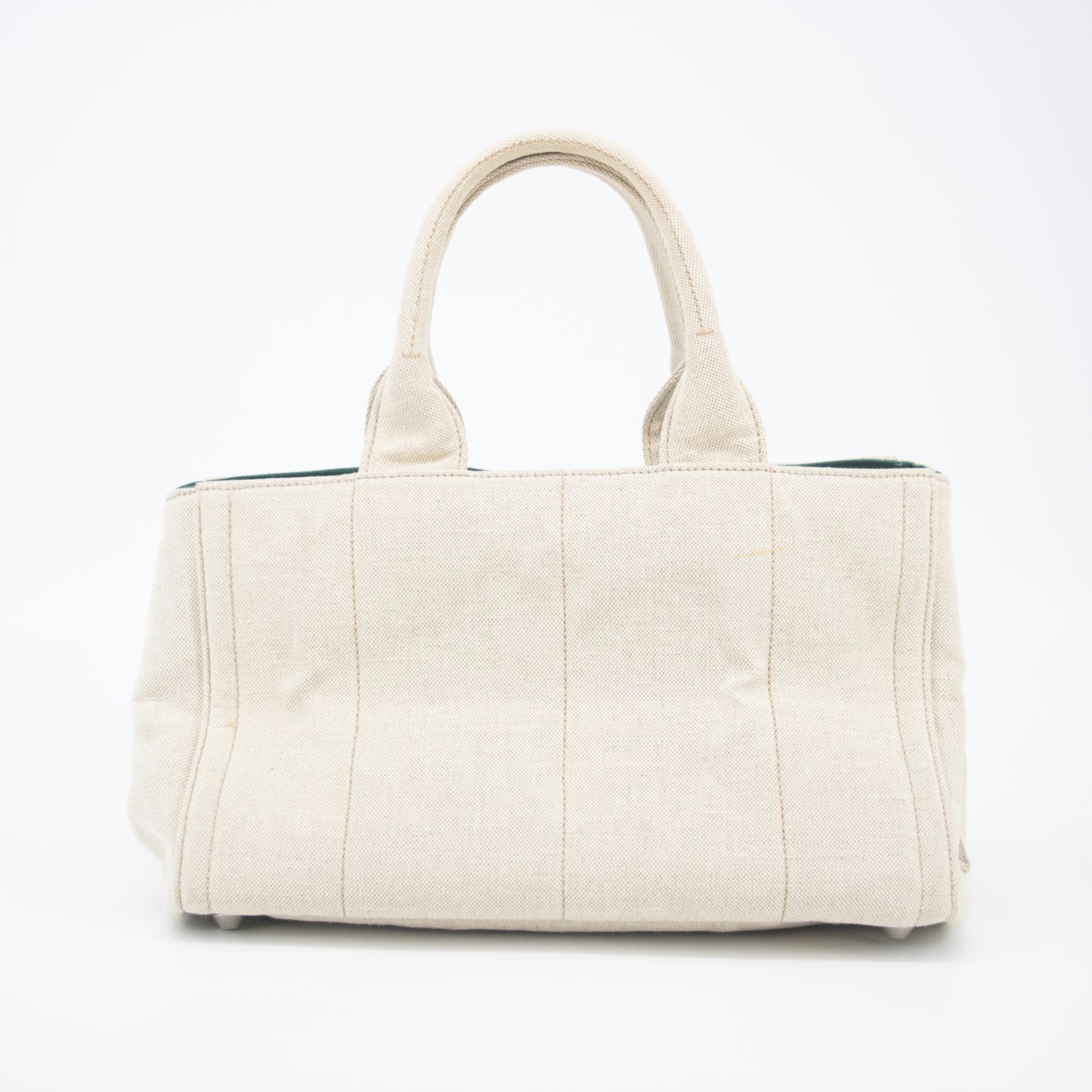 Prada Beige x Green Canapa Canvas x Satin Flower Tote Bag #2265