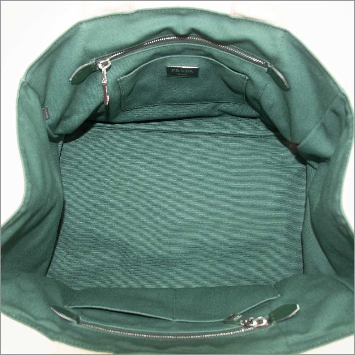 Prada Beige x Green Canapa Canvas x Satin Flower Tote Bag #2265