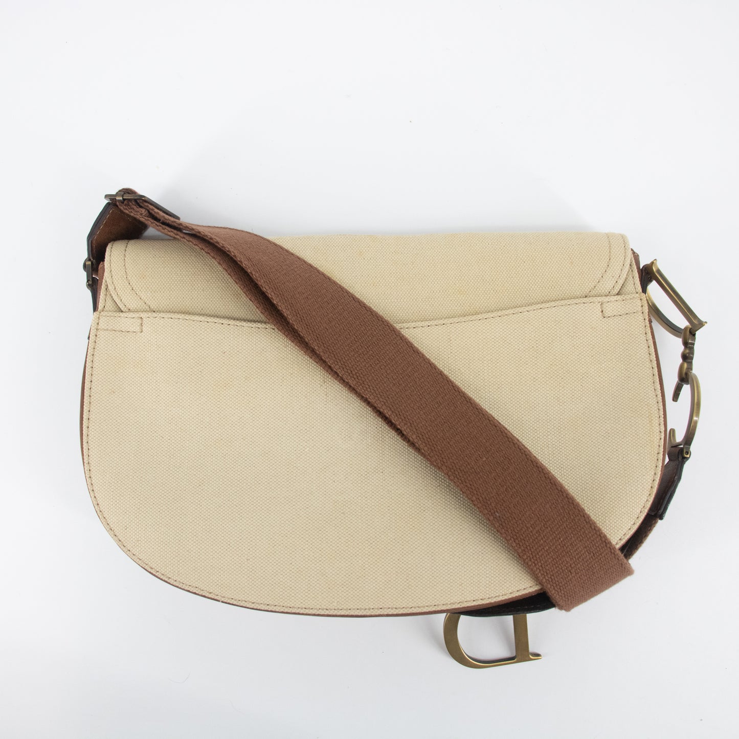 Christian Dior Ivory x Brown Saddle Canvas x Leather Crossbody #2280