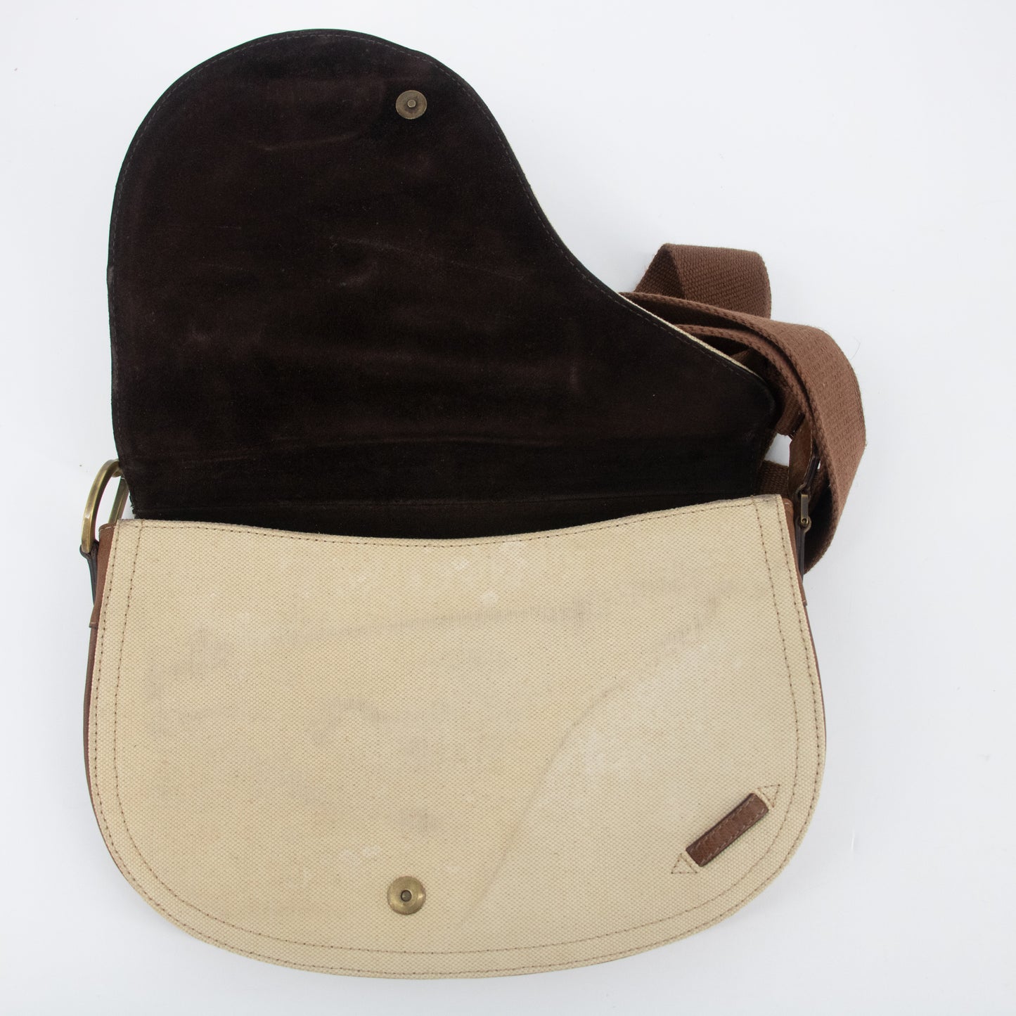 Christian Dior Ivory x Brown Saddle Canvas x Leather Crossbody #2280