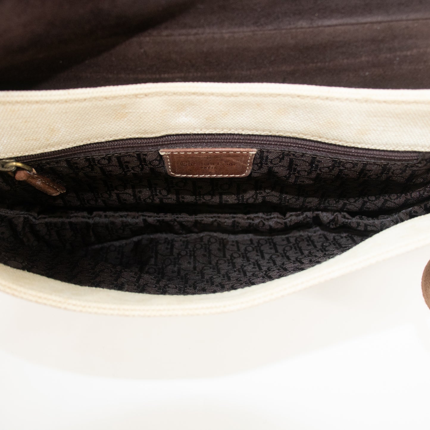 Christian Dior Ivory x Brown Saddle Canvas x Leather Crossbody #2280
