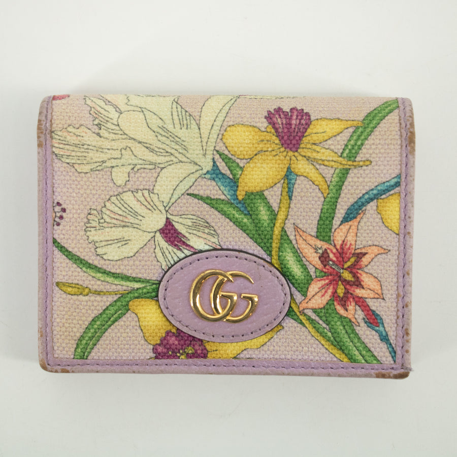 Gucci Purple GG Marmont Canvas x Leather Floral Compact Wallet #2366