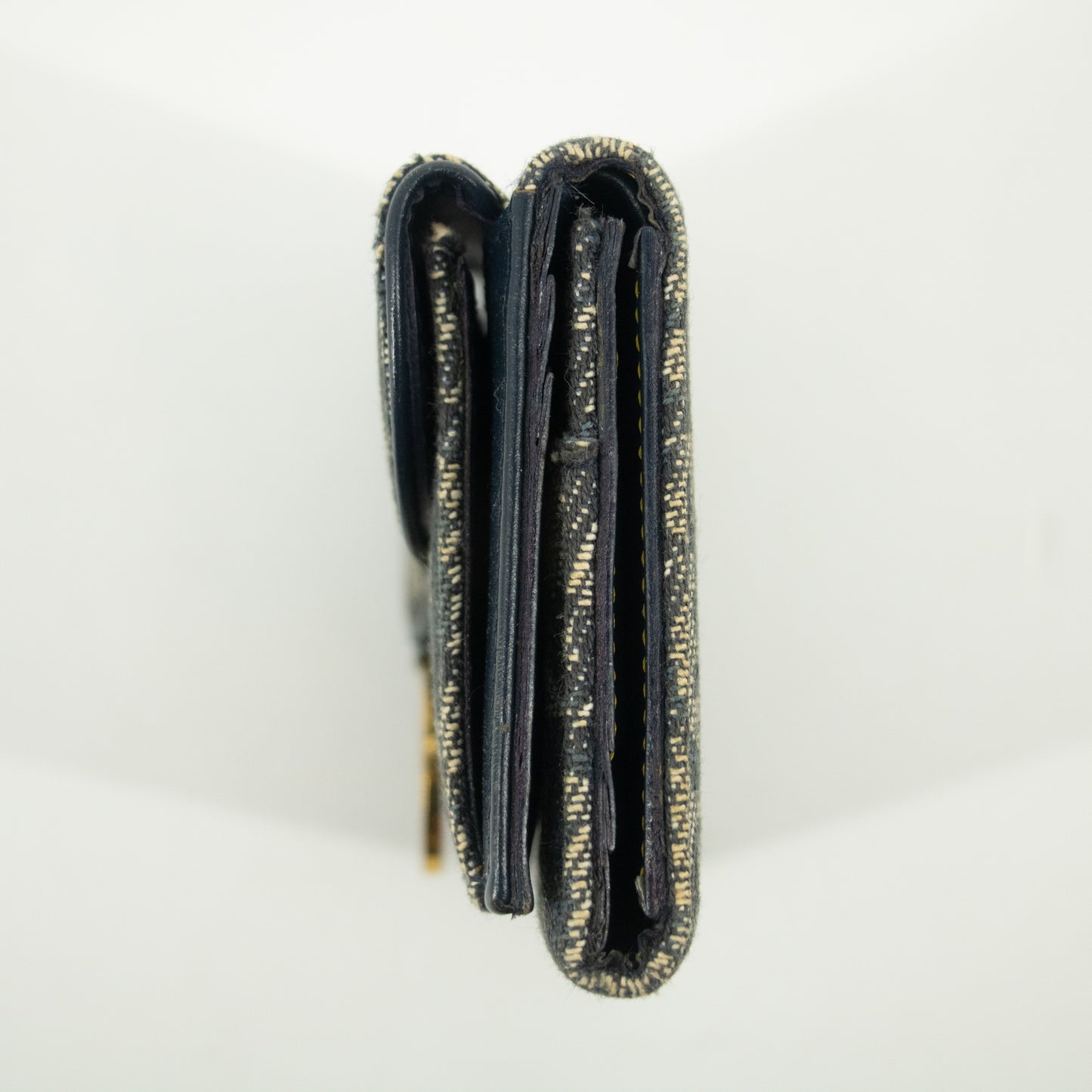 Christian Dior Navy Trotter Saddle Canvas x Leather Compact Wallet-#2370