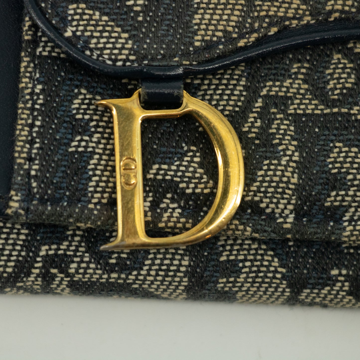 Christian Dior Navy Trotter Saddle Canvas x Leather Compact Wallet-#2370