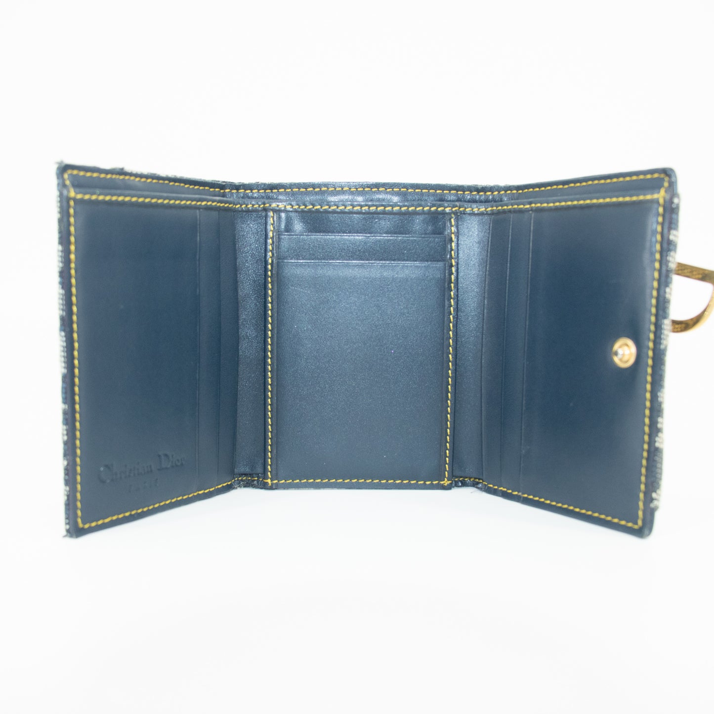 Christian Dior Navy Trotter Saddle Canvas x Leather Compact Wallet-#2370