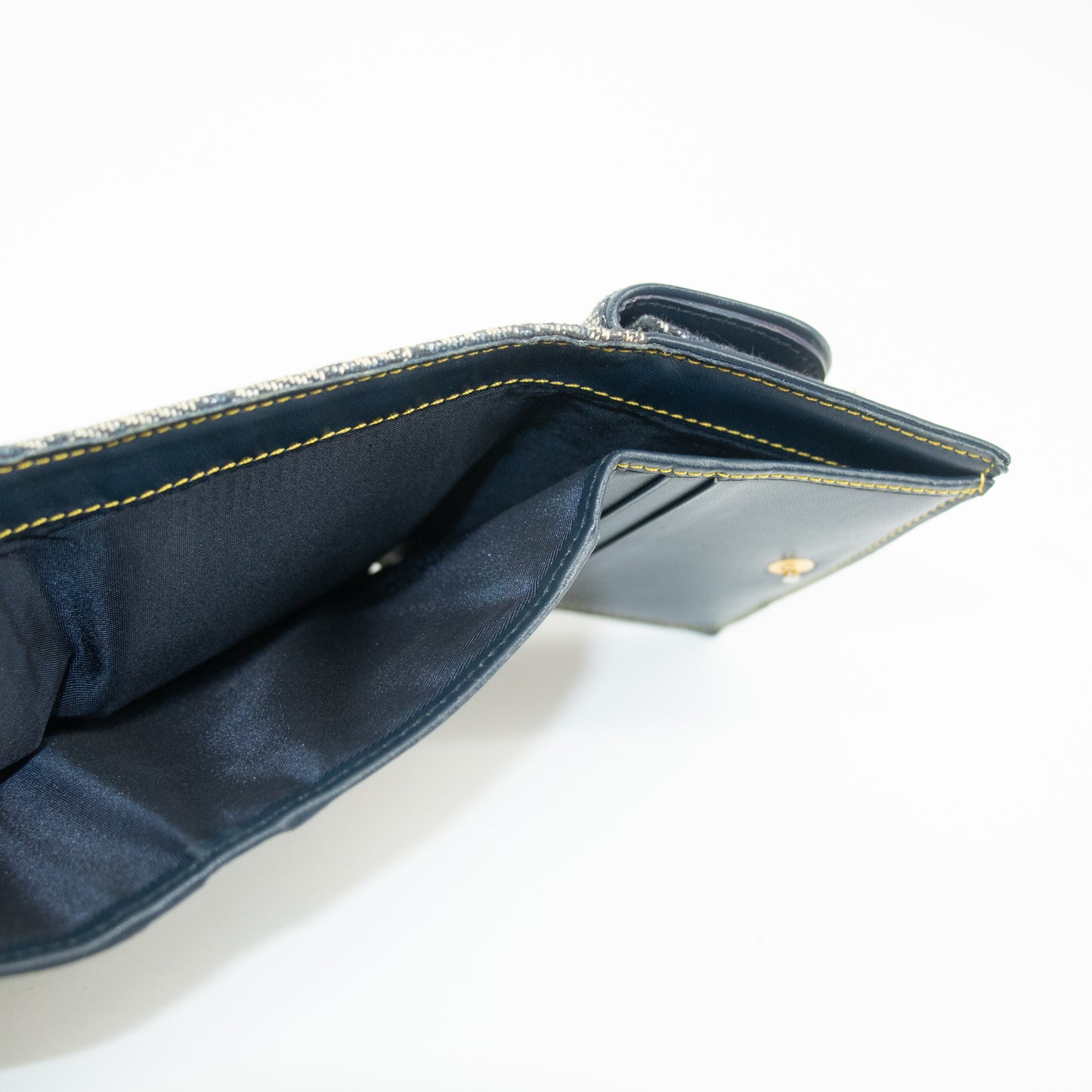 Christian Dior Navy Trotter Saddle Canvas x Leather Compact Wallet-#2370