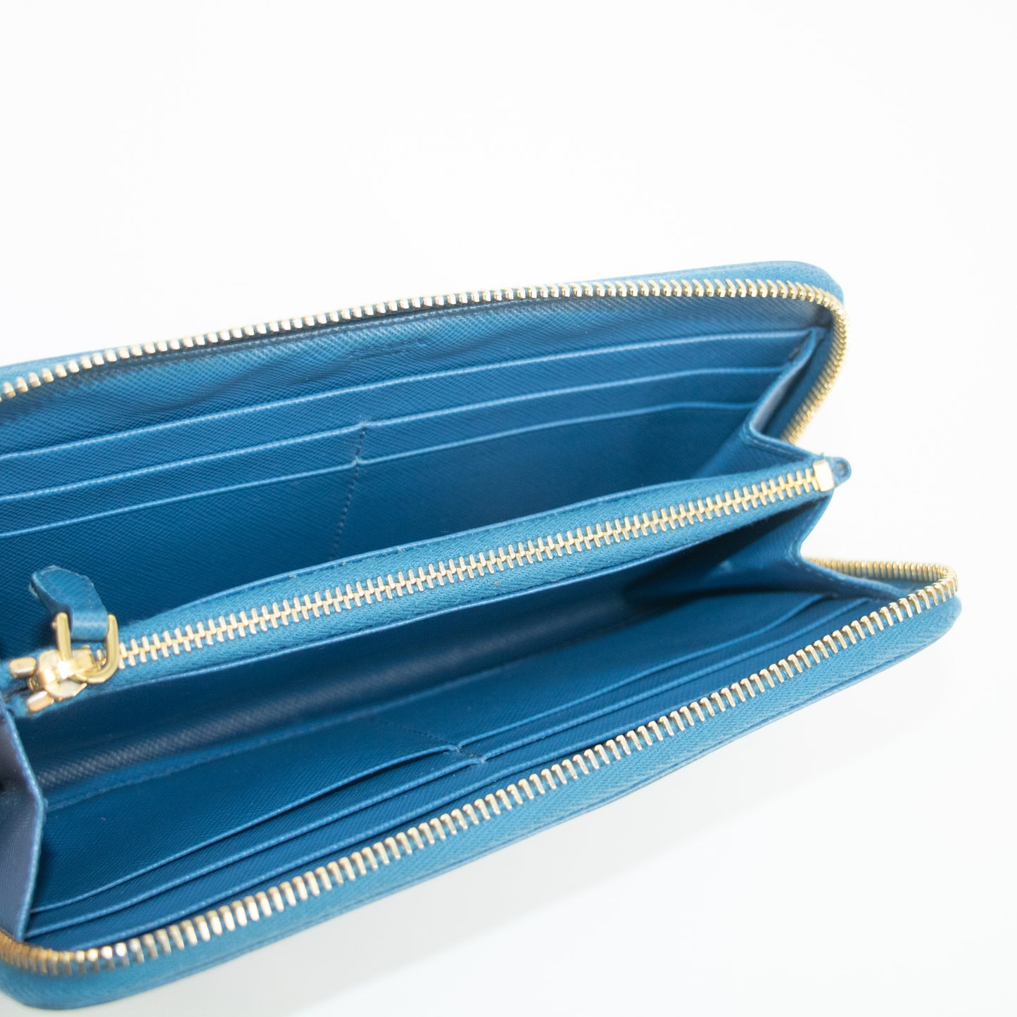 Prada Blue Saffiano Leather Round Zipper Long Wallet #2385