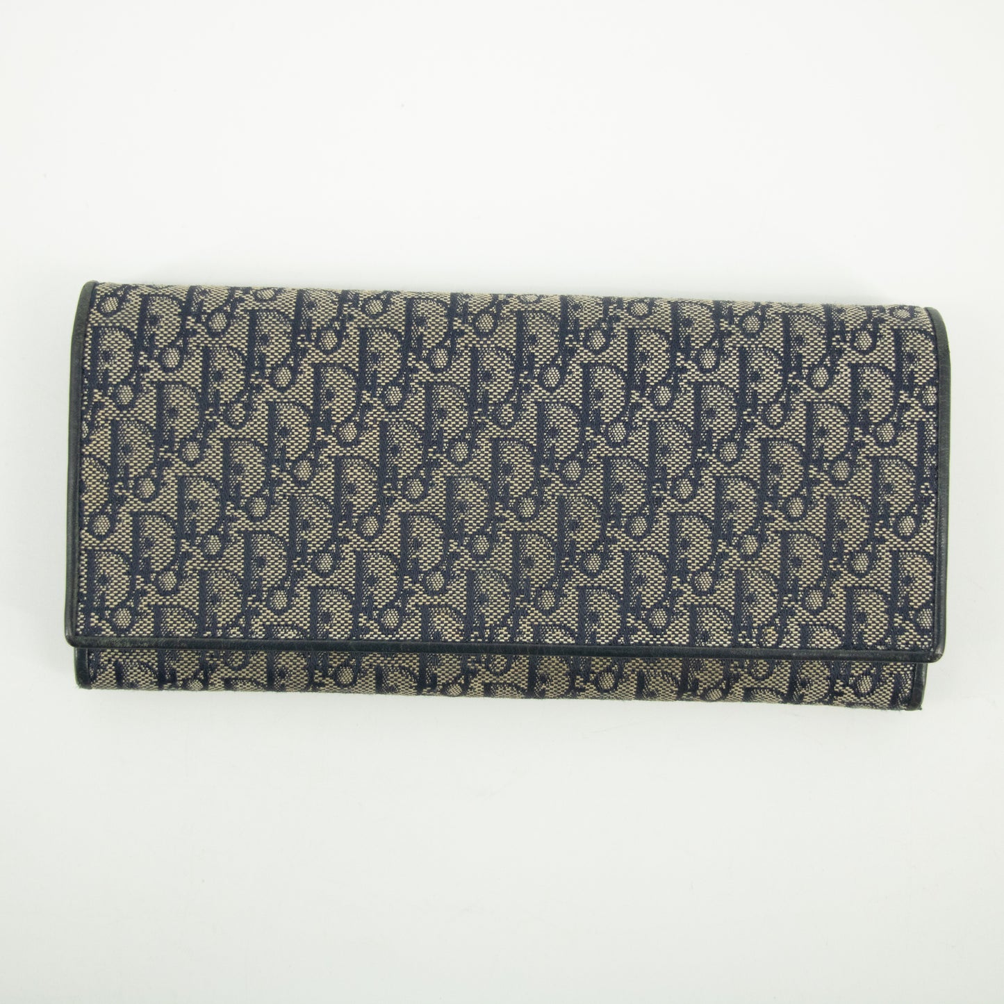 Christian Dior Navy Trotter Canvas x Leather Long Wallet #2387