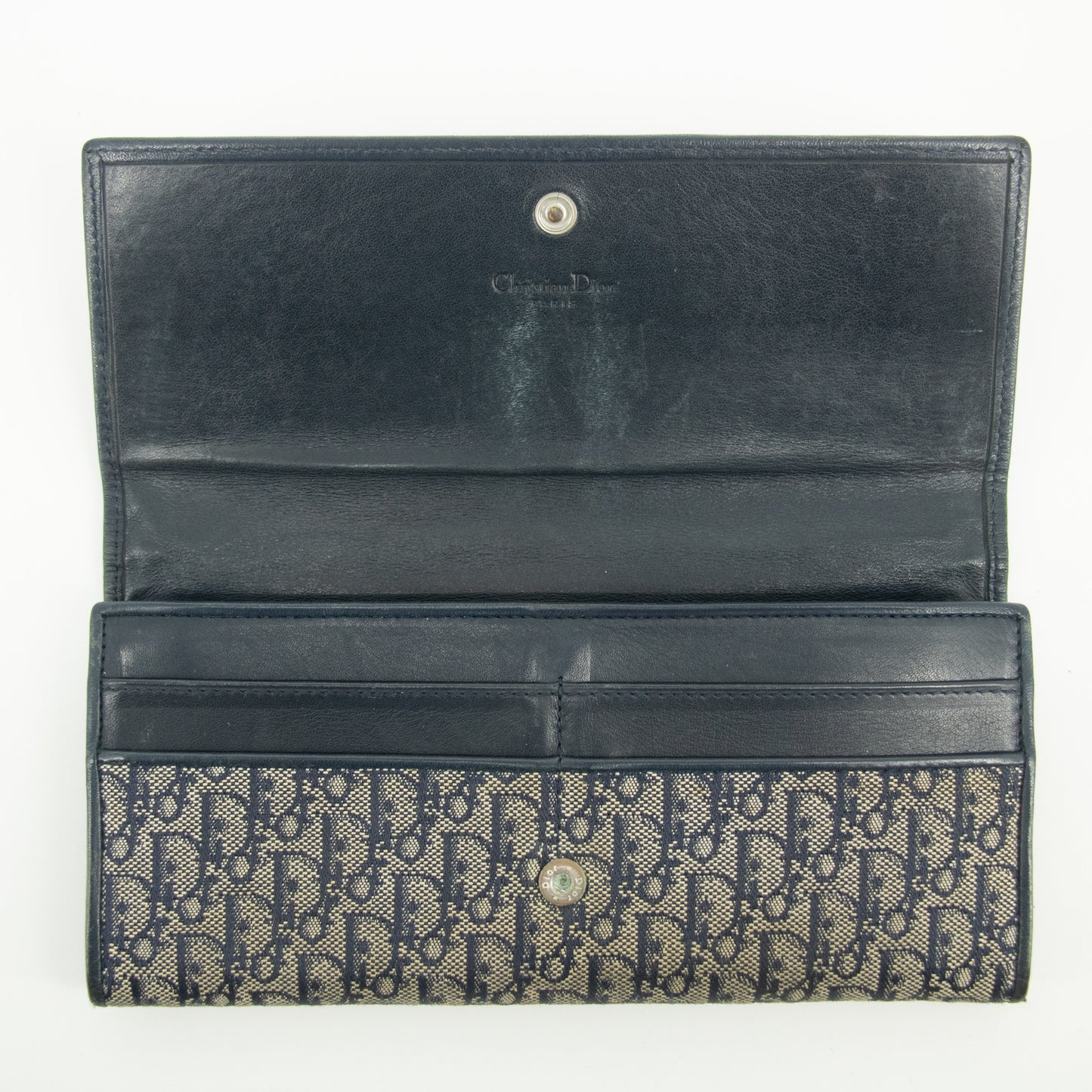 Christian Dior Navy Trotter Canvas x Leather Long Wallet #2387