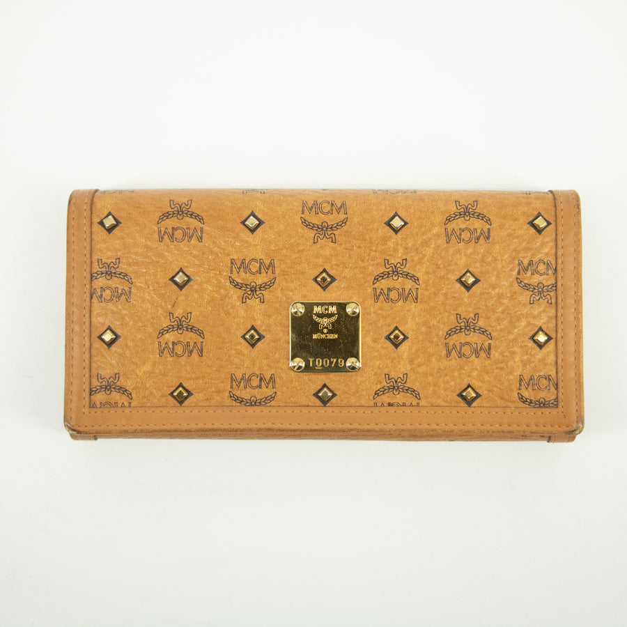MCM Brown Monogram Visetos Pattern Leather Long Wallet #2396