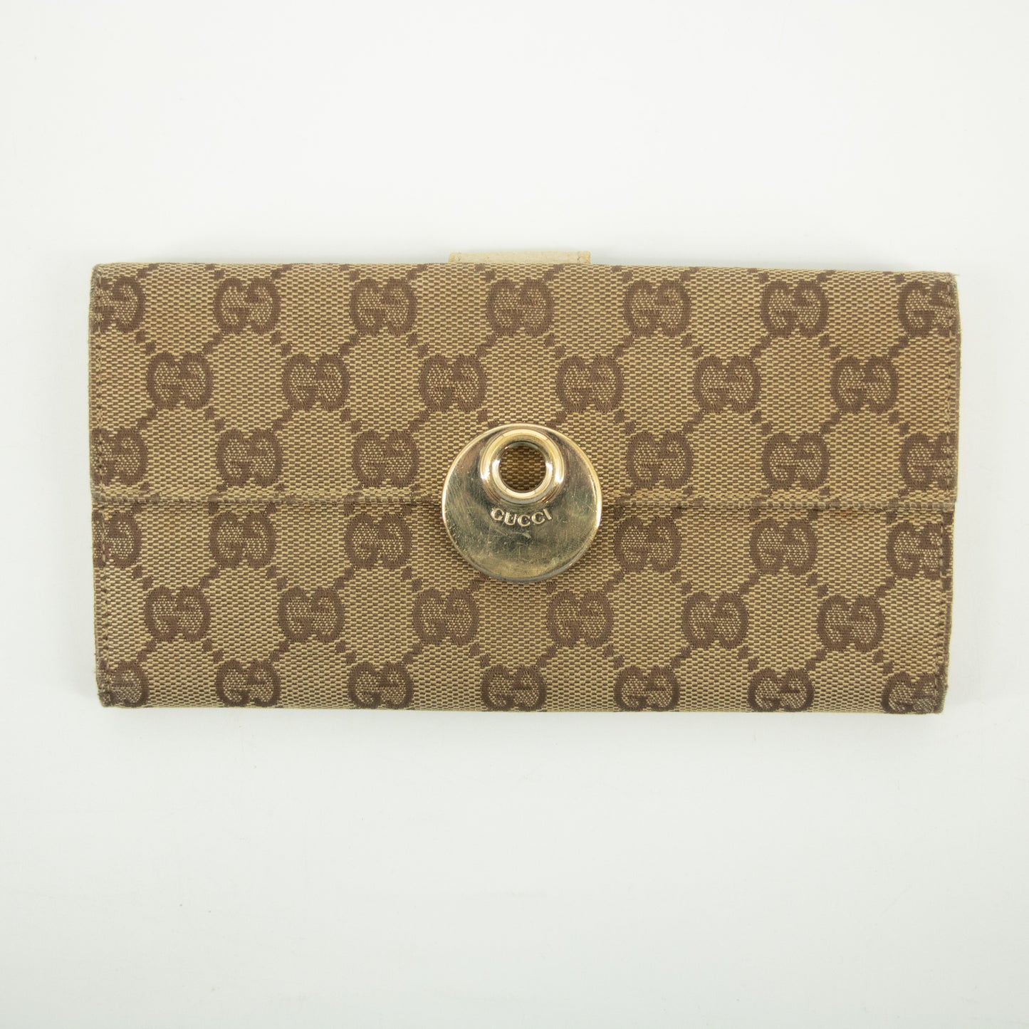 Gucci Brown x Ivory GG Canvas x Leather Long Wallet #2418