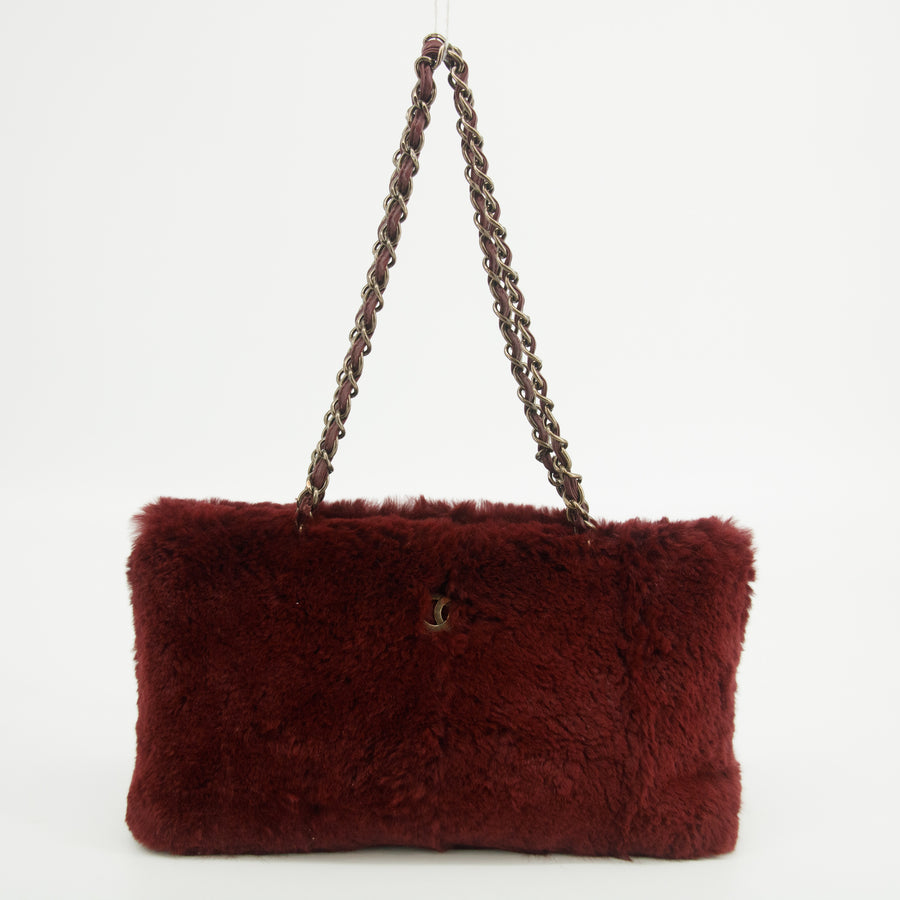 Chanel CC Burgundy Lapin Rabbit Fur Chain Tote Bag 6 Series #2621