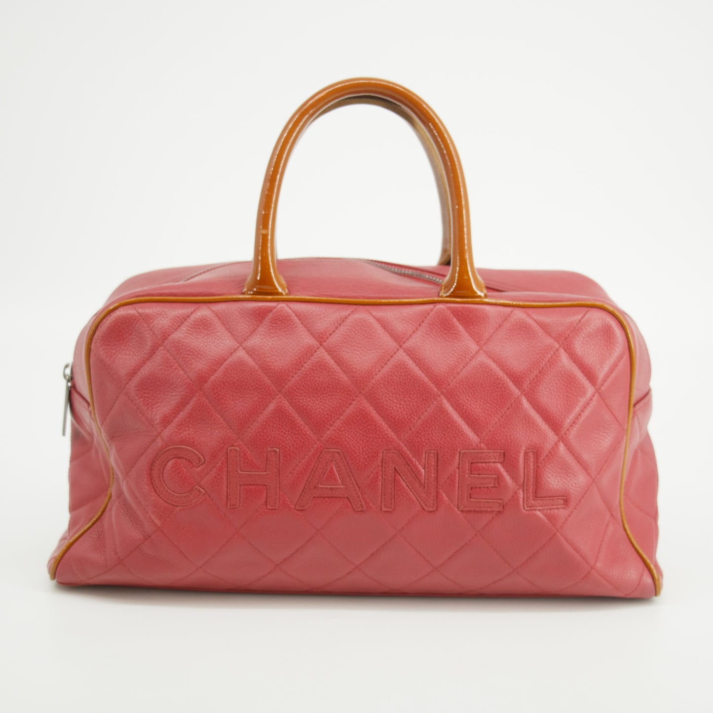 Chanel Caviar Skin Boston Pink Handbag Patent Handles 6 Series #2623