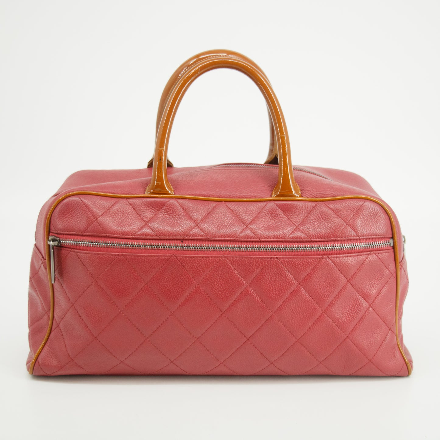 Chanel Caviar Skin Boston Pink Handbag Patent Handles 6 Series #2623