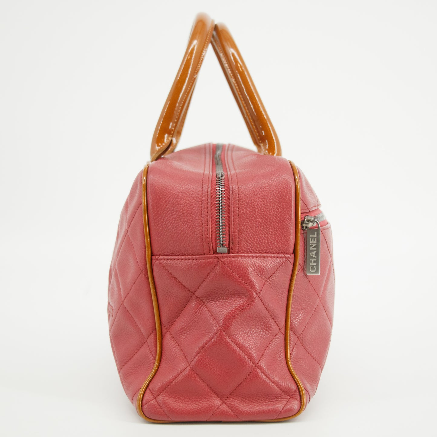 Chanel Caviar Skin Boston Pink Handbag Patent Handles 6 Series #2623