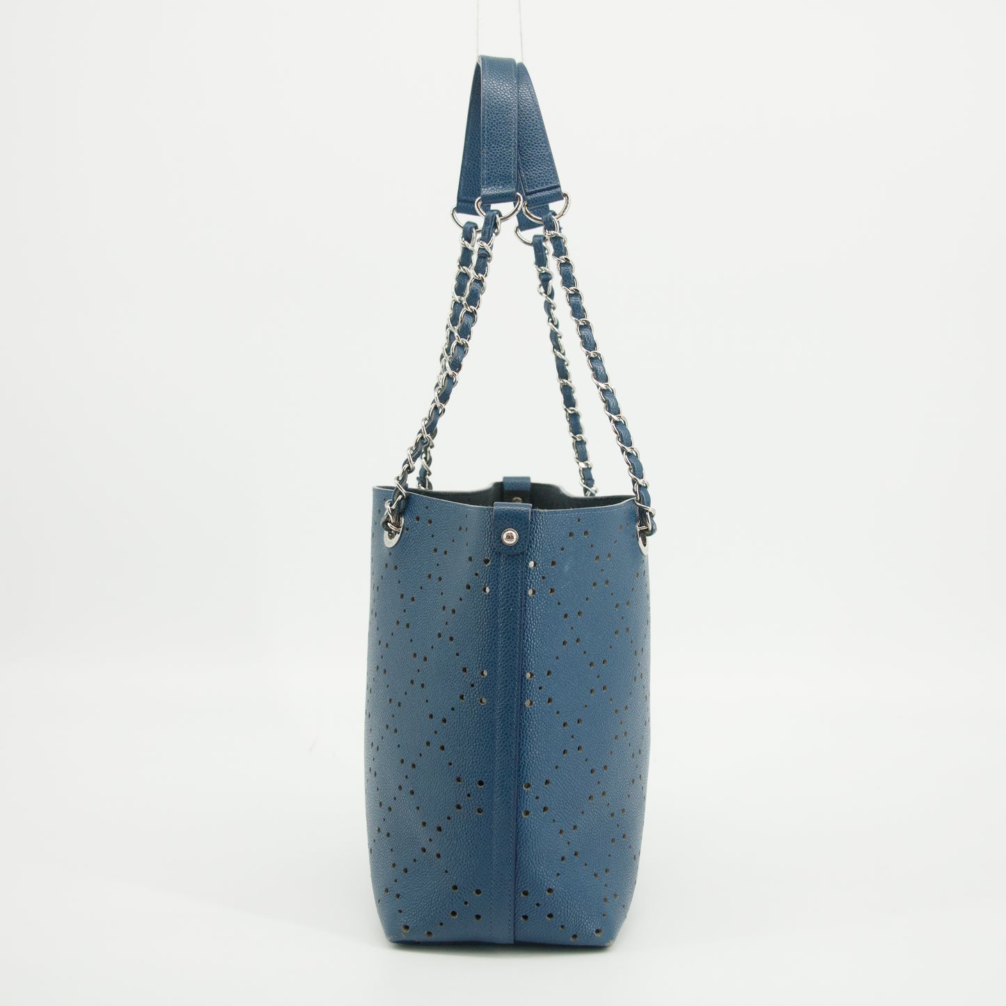 Chanel Perforated Caviar Skin Leather Tote Bag Blue 23 Series #2626