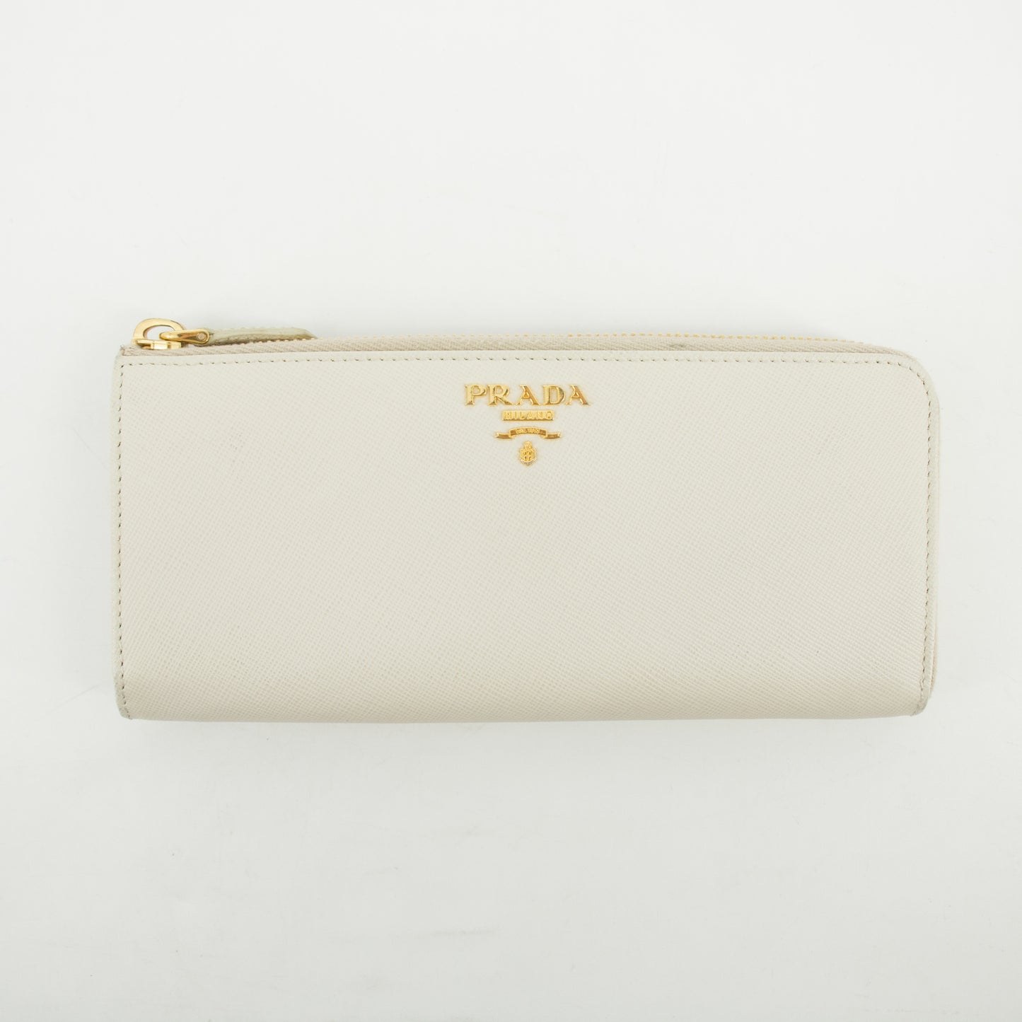 Prada Ivory Saffiano Leather L-shaped Zipper Long Wallet #2632