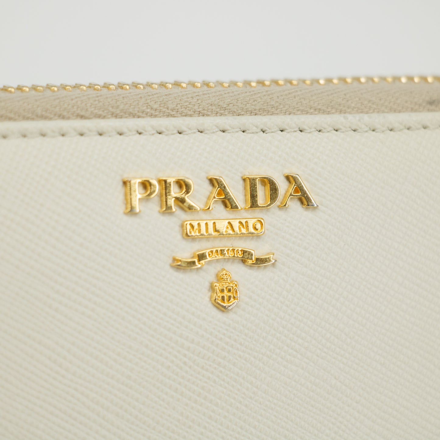 Prada Ivory Saffiano Leather L-shaped Zipper Long Wallet #2632