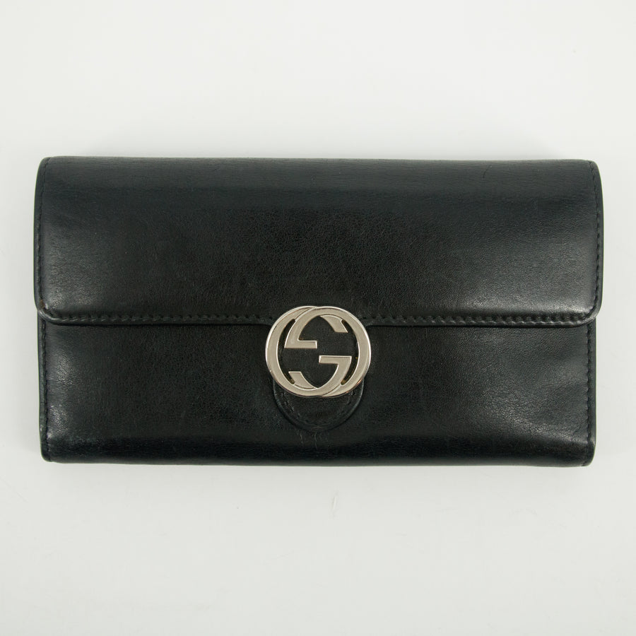 Gucci Black Interlocking G Leather Long Wallet #2636