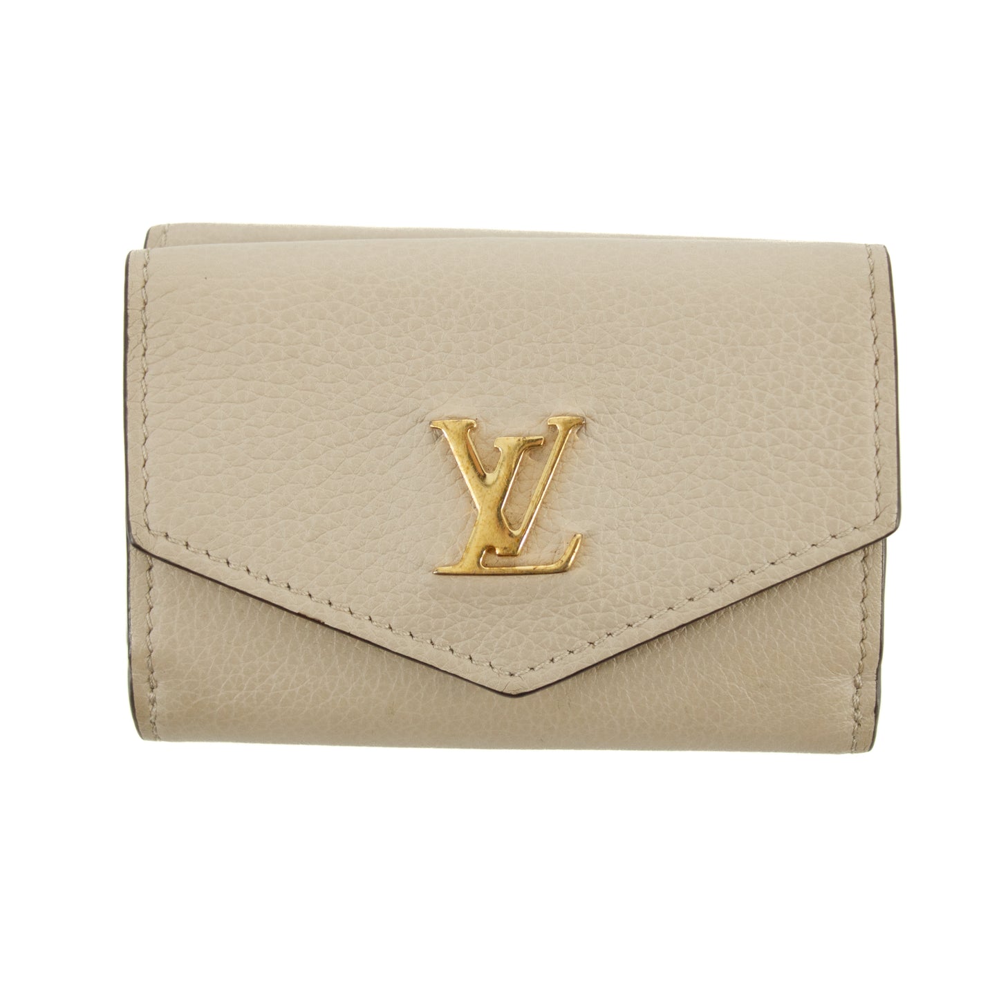 Louis Vuitton Greige Leather Portefeuille Lock Mini Compact Wallet #2655