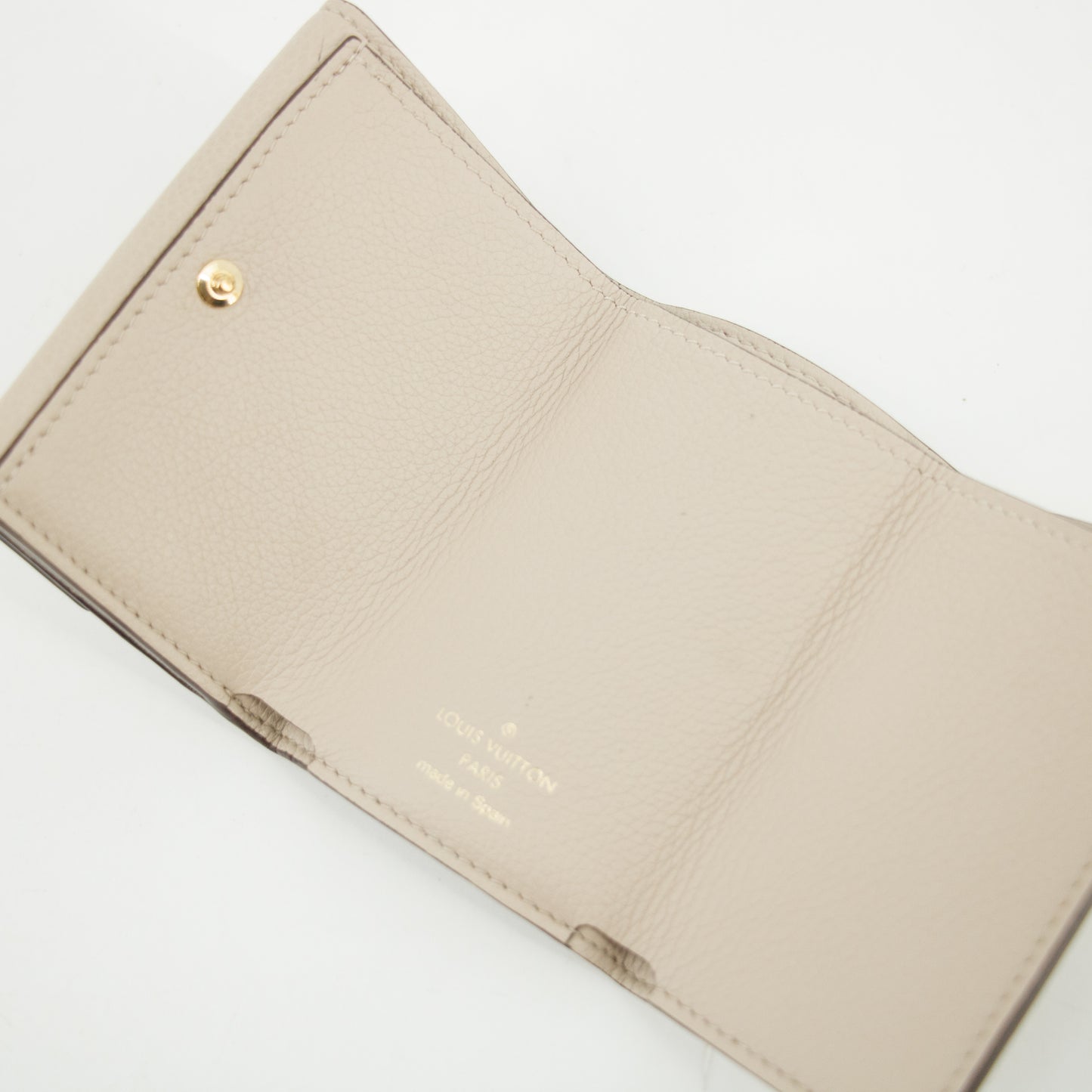 Louis Vuitton Greige Leather Portefeuille Lock Mini Compact Wallet #2655