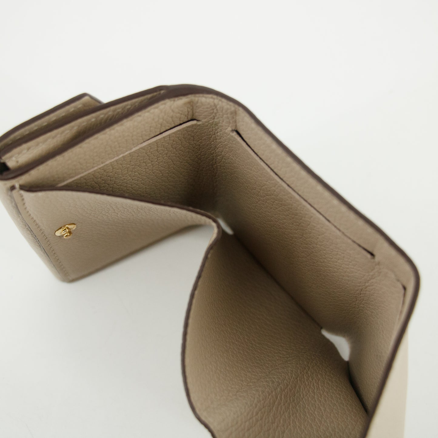Louis Vuitton Greige Leather Portefeuille Lock Mini Compact Wallet #2655