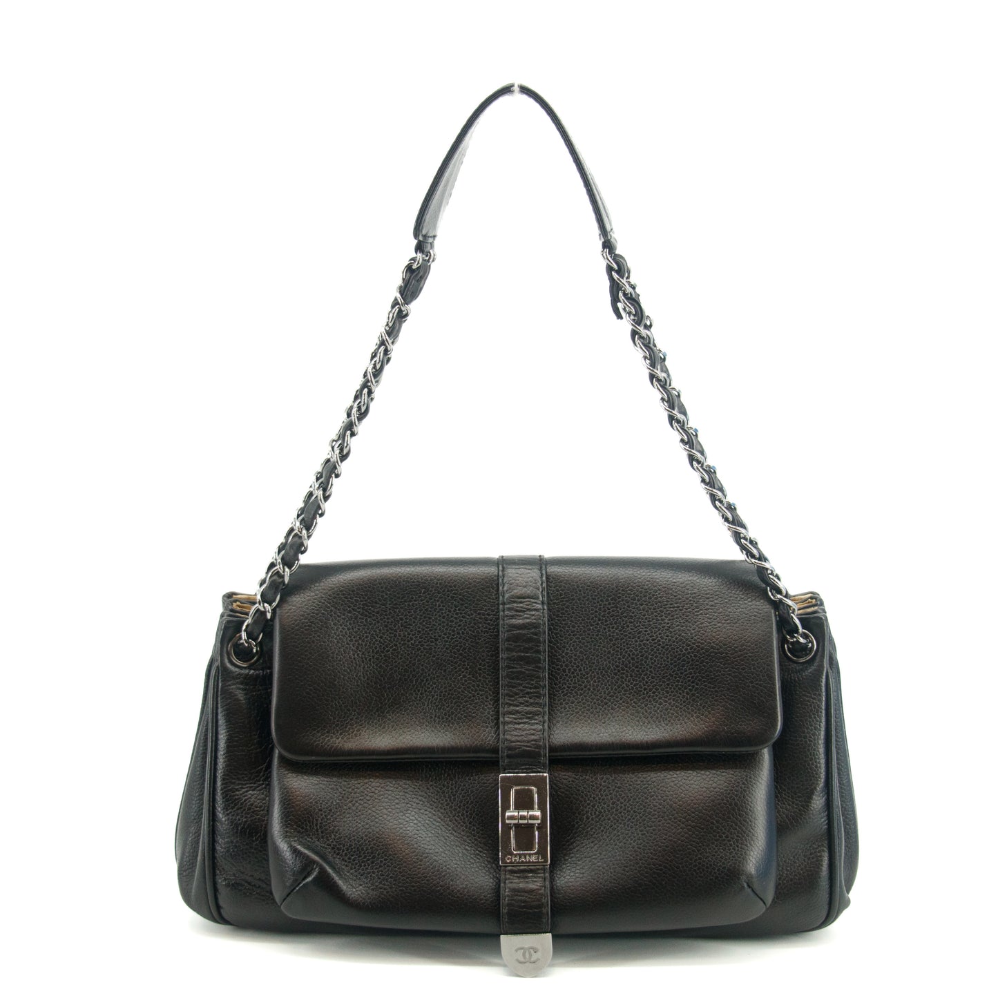 Chanel 2.55 Rare Caviar Skin Black Chain Shoulder Bag 8 Series #2683